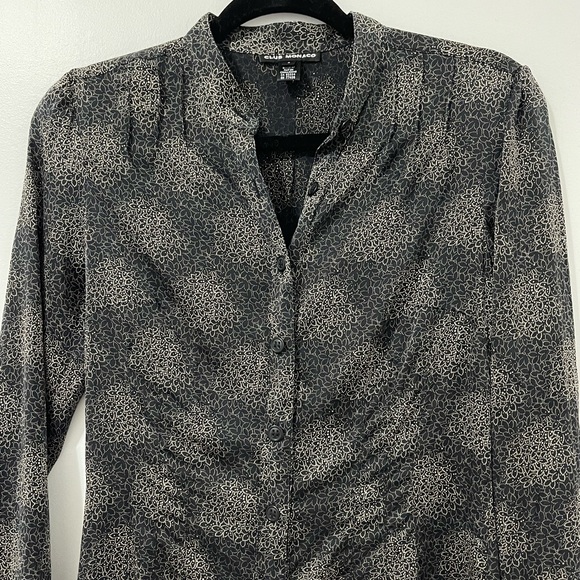 Club Monaco 100% Silk Long-sleeve Black Patterned Pleated Midi Dress Size 0 - Picture 4 of 8